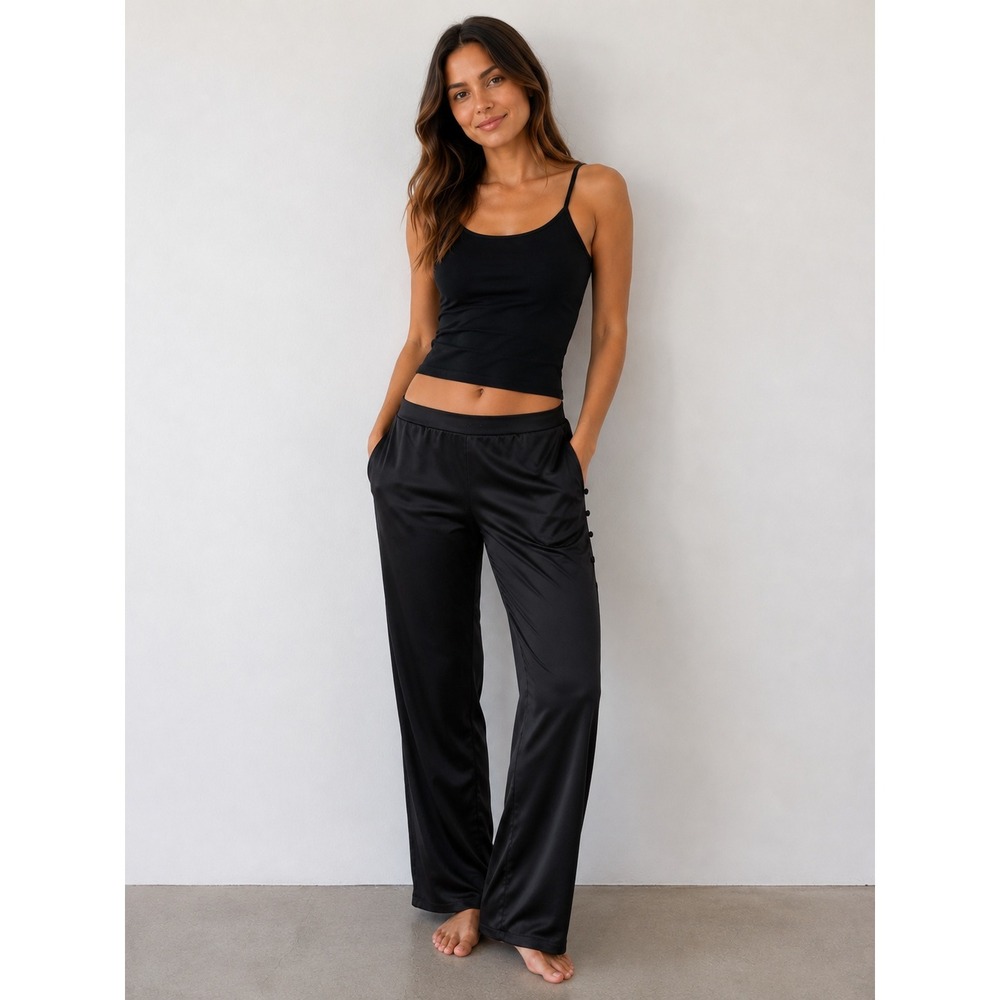 Victoria's Secret Silk Pajama Pants Womens M Black 100% Silk Side Buttons Lounge